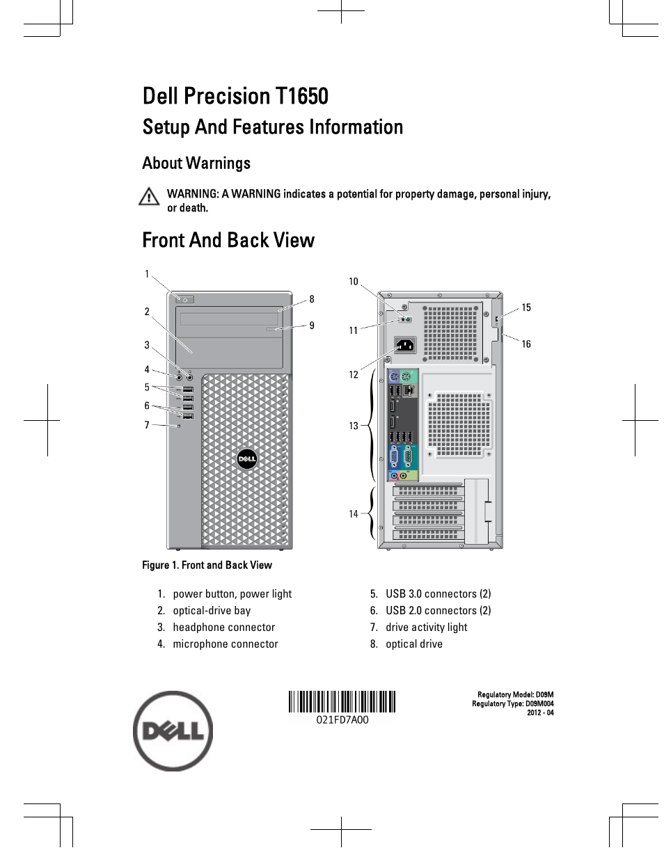 Dell Precision T1650 (Mid 2012) User Manual | 6 pages