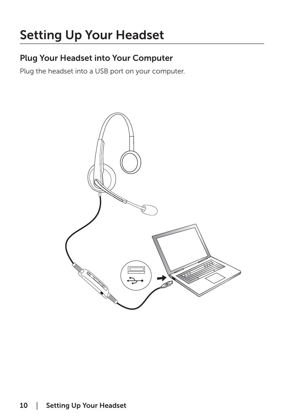 Setting up your headset, Plug your headset into your computer | Dell Pro Stereo Headset UC300-Lync Optimised User Manual | Page 10 / 26