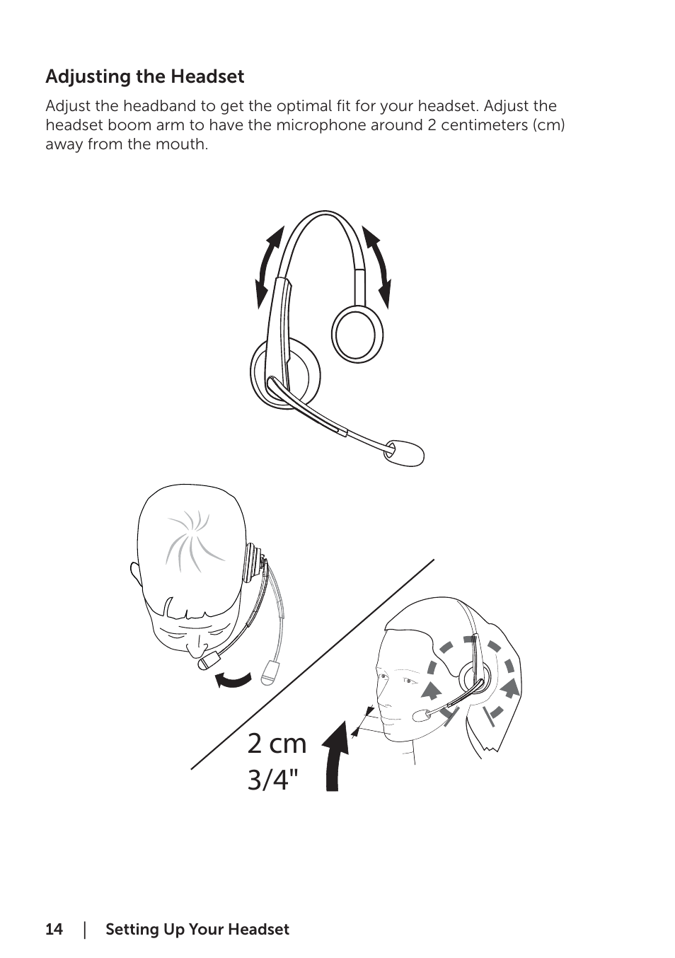 Adjusting the headset, 2 cm 3/4 | Dell Pro Stereo Headset UC300-Lync Optimised User Manual | Page 14 / 26