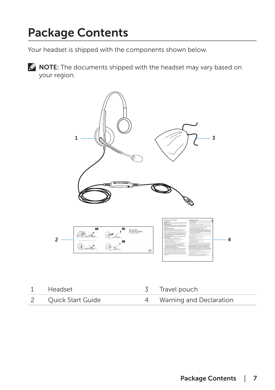Package contents | Dell Pro Stereo Headset UC300-Lync Optimised User Manual | Page 7 / 26