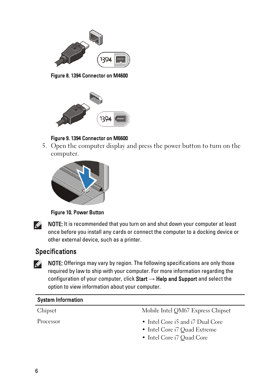 Specifications | Dell Precision M4600 (Early 2011) User Manual | Page 6 / 11