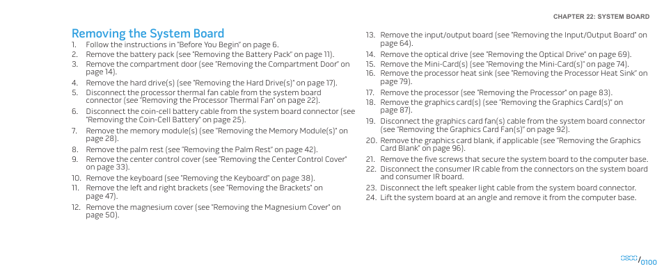 Removing the system board | Dell Alienware M17x R2 (Early 2010) User Manual | Page 100 / 118
