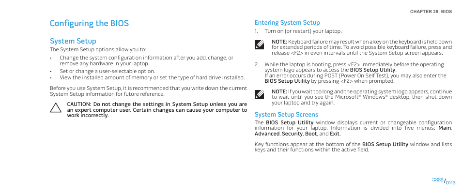 Configuring the bios, System setup | Dell Alienware M17x R2 (Early 2010) User Manual | Page 113 / 118