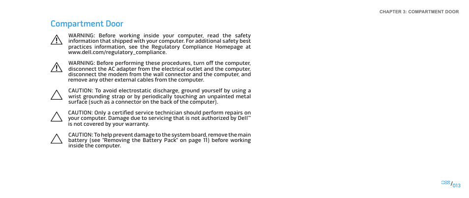 Compartment door | Dell Alienware M17x R2 (Early 2010) User Manual | Page 13 / 118