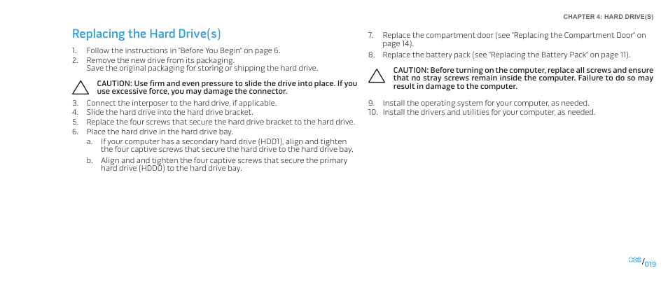 Replacing the hard drive(s) | Dell Alienware M17x R2 (Early 2010) User Manual | Page 19 / 118