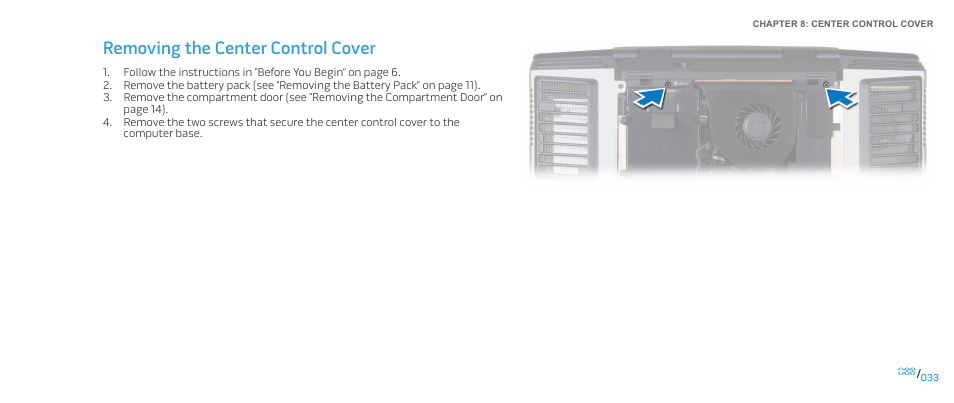 Removing the center control cover | Dell Alienware M17x R2 (Early 2010) User Manual | Page 33 / 118