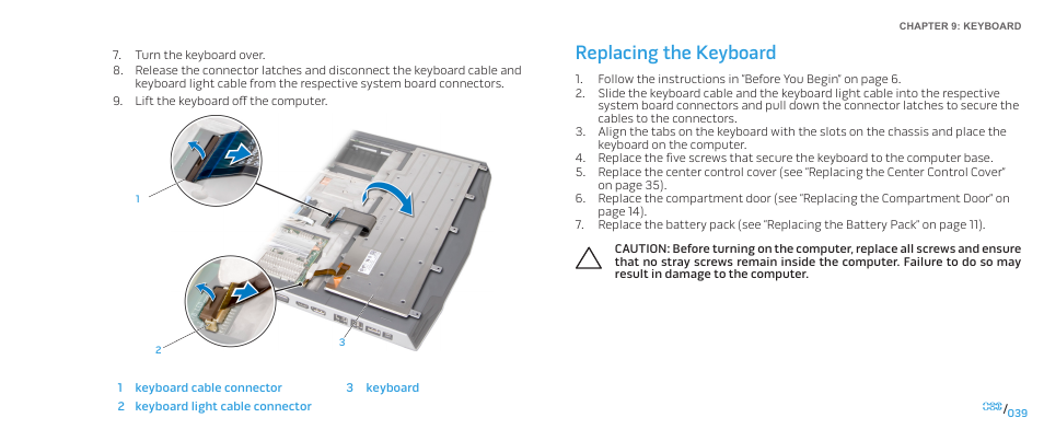 Replacing the keyboard | Dell Alienware M17x R2 (Early 2010) User Manual | Page 39 / 118