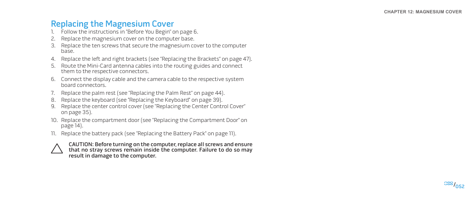 Replacing the magnesium cover | Dell Alienware M17x R2 (Early 2010) User Manual | Page 52 / 118