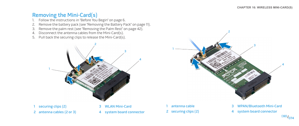 Removing the mini-card(s) | Dell Alienware M17x R2 (Early 2010) User Manual | Page 74 / 118