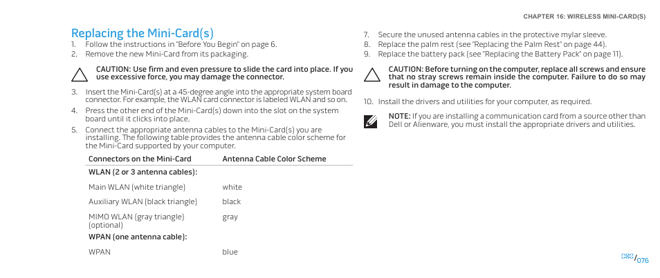 Replacing the mini-card(s) | Dell Alienware M17x R2 (Early 2010) User Manual | Page 76 / 118
