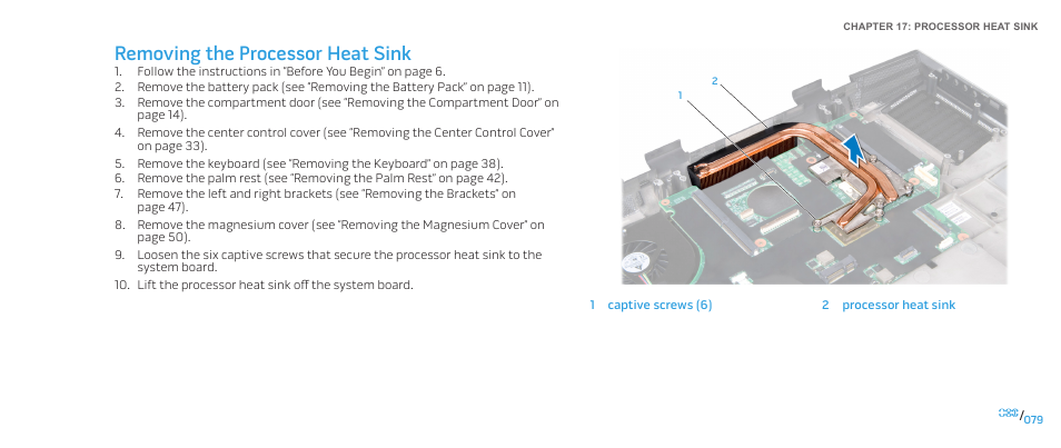 Removing the processor heat sink | Dell Alienware M17x R2 (Early 2010) User Manual | Page 79 / 118
