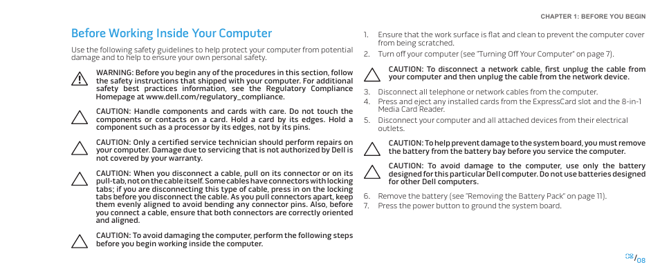 Before working inside your computer | Dell Alienware M17x R2 (Early 2010) User Manual | Page 8 / 118