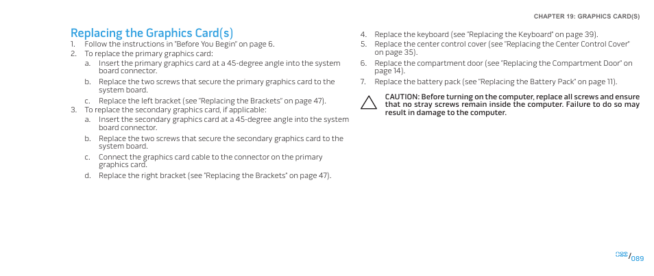 Replacing the graphics card(s) | Dell Alienware M17x R2 (Early 2010) User Manual | Page 89 / 118