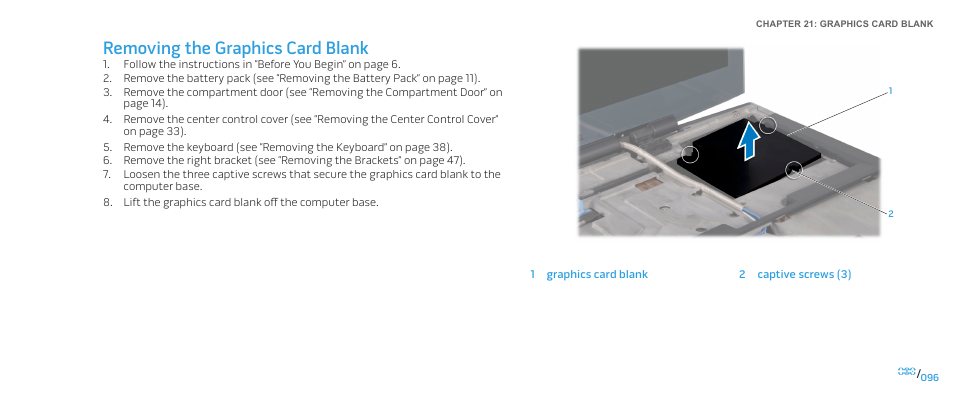 Removing the graphics card blank | Dell Alienware M17x R2 (Early 2010) User Manual | Page 96 / 118