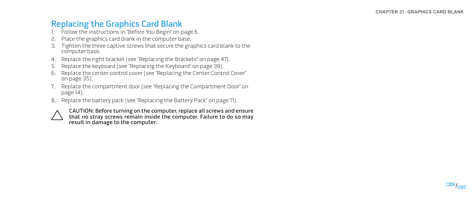 Replacing the graphics card blank | Dell Alienware M17x R2 (Early 2010) User Manual | Page 97 / 118