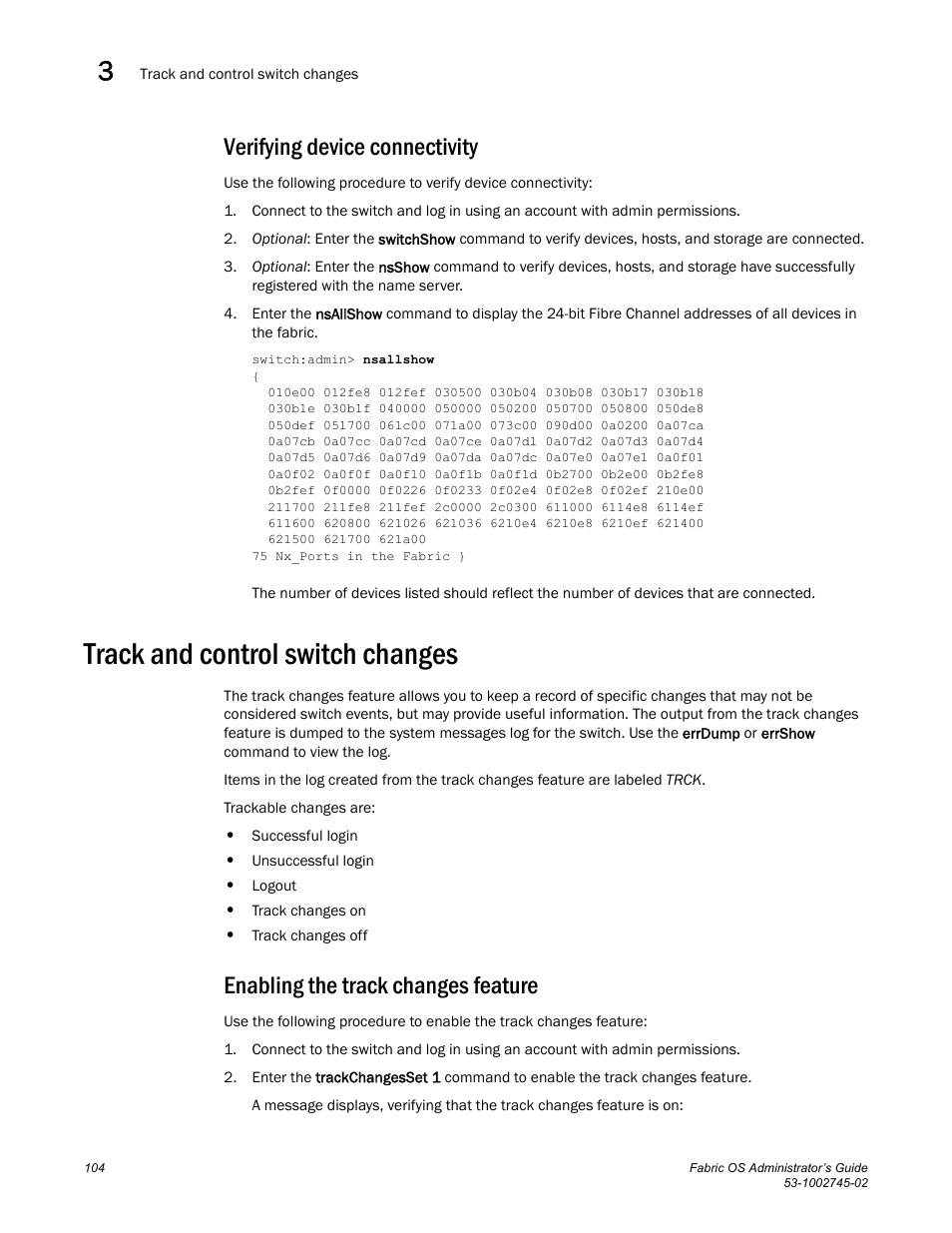 Verifying device connectivity, Track and control switch changes, Enabling the track changes feature | Dell POWEREDGE M1000E User Manual | Page 104 / 666