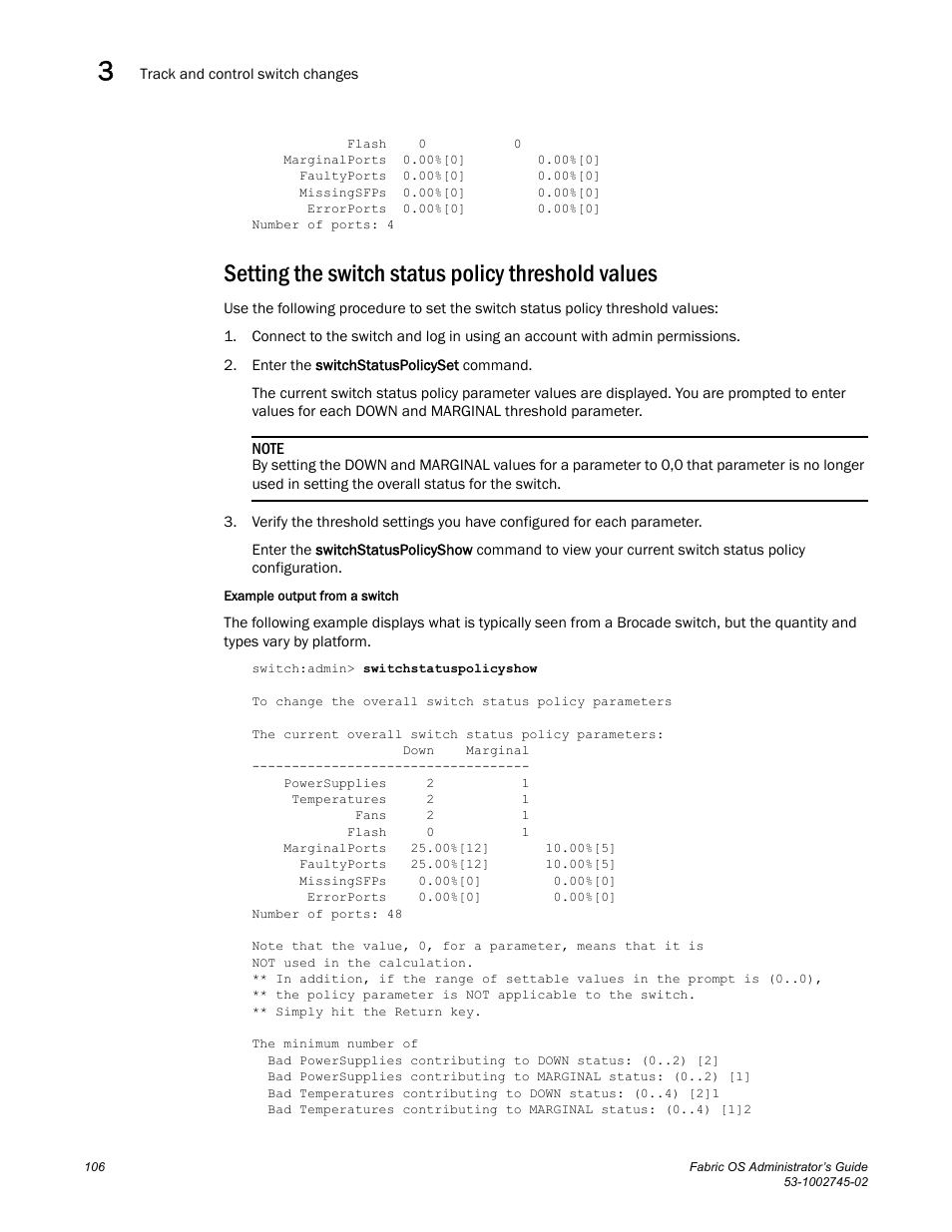 Setting the switch status policy threshold values | Dell POWEREDGE M1000E User Manual | Page 106 / 666