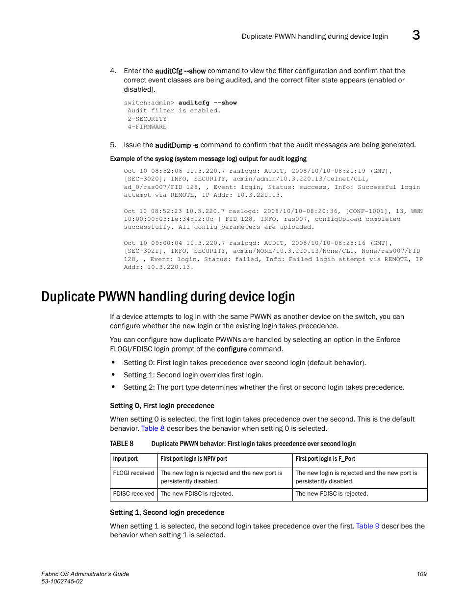 Duplicate pwwn handling during device login, Table 8 | Dell POWEREDGE M1000E User Manual | Page 109 / 666
