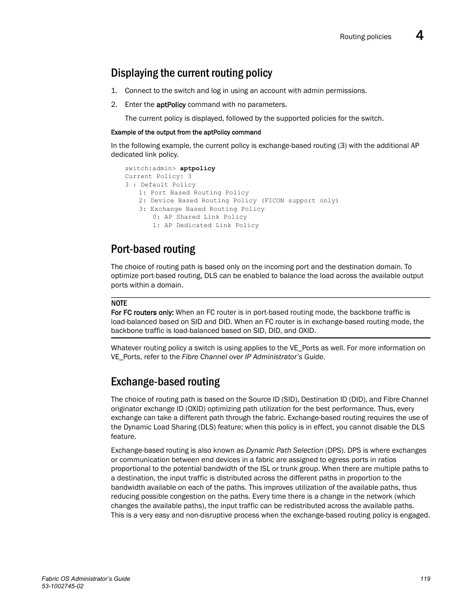 Displaying the current routing policy, Port-based routing, Exchange-based routing | Port-based, Routing | Dell POWEREDGE M1000E User Manual | Page 119 / 666