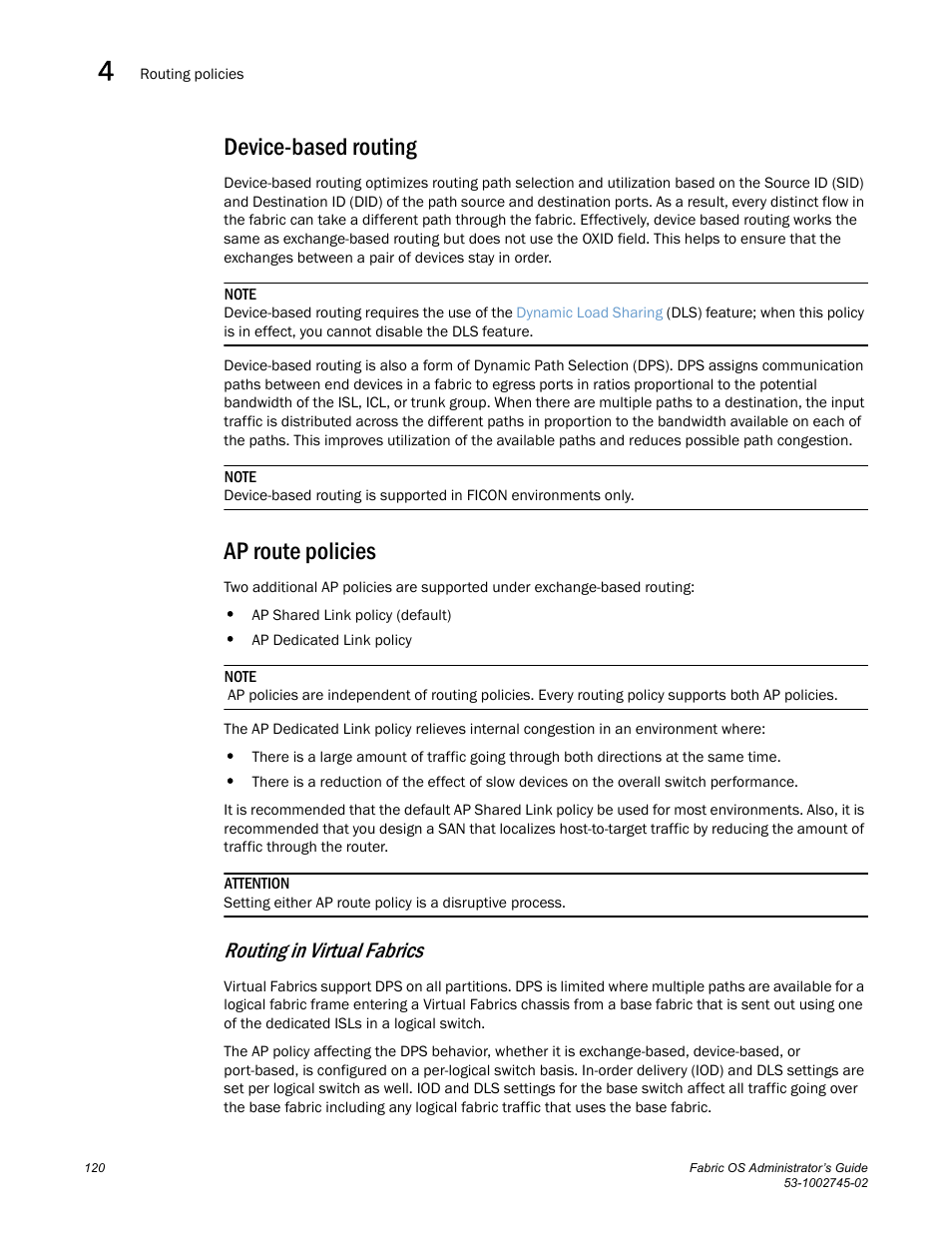 Device-based routing, Ap route policies, Routing in virtual fabrics | Dell POWEREDGE M1000E User Manual | Page 120 / 666