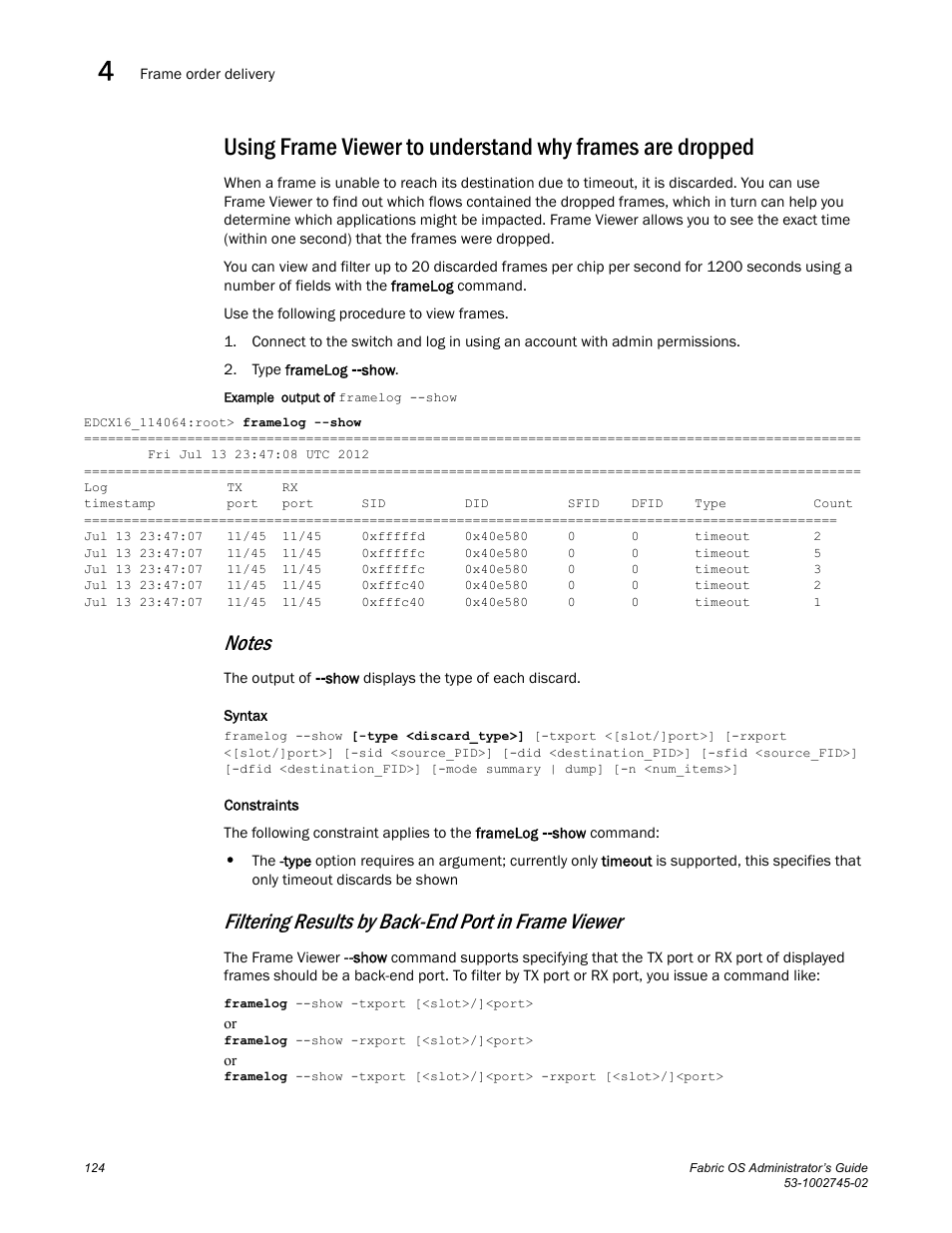 Notes, Filtering results by back-end port in frame viewer | Dell POWEREDGE M1000E User Manual | Page 124 / 666