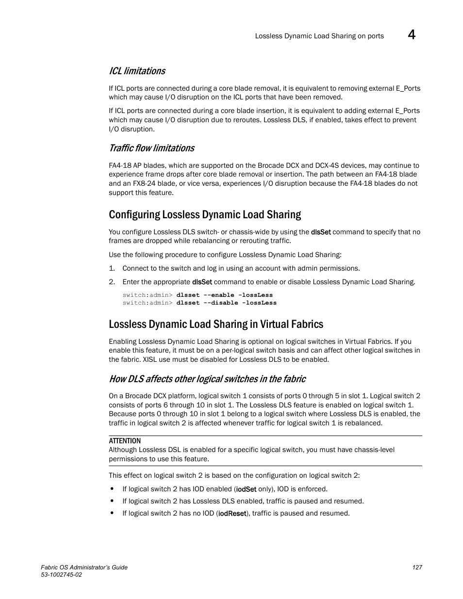 Icl limitations, Traffic flow limitations, Configuring lossless dynamic load sharing | Lossless dynamic load sharing in virtual fabrics | Dell POWEREDGE M1000E User Manual | Page 127 / 666