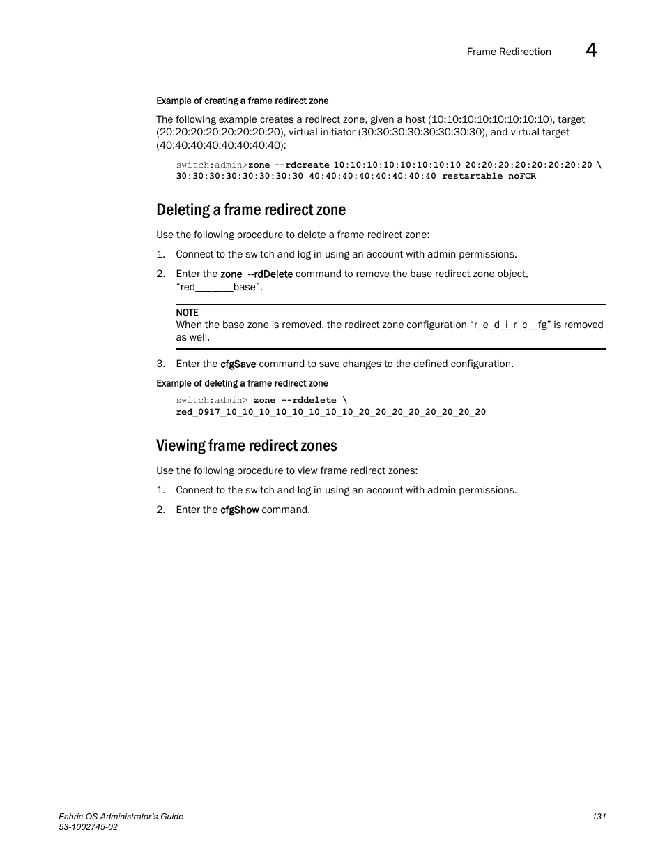 Deleting a frame redirect zone, Viewing frame redirect zones | Dell POWEREDGE M1000E User Manual | Page 131 / 666