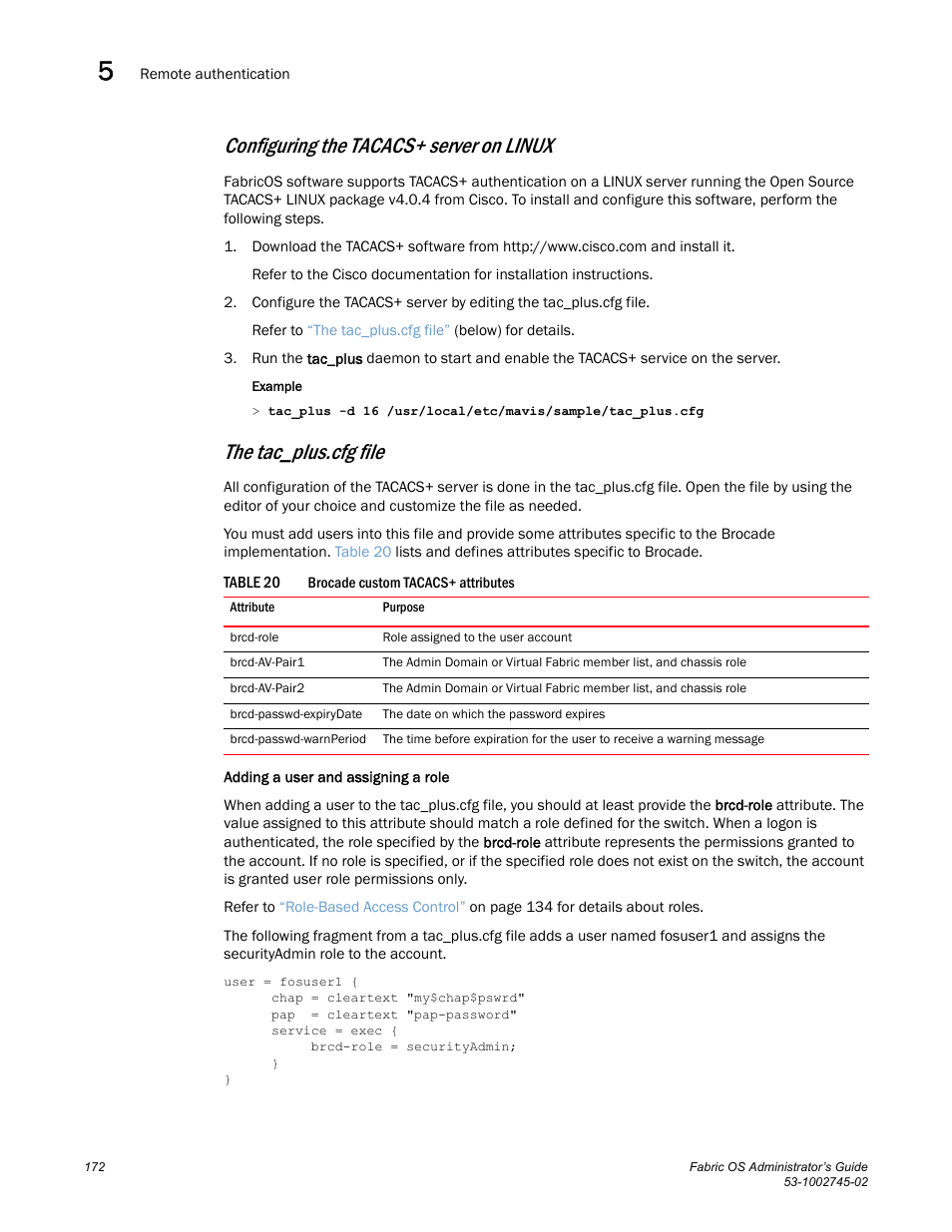 Configuring the tacacs+ server on linux, The tac_plus.cfg file, Table 20 | Dell POWEREDGE M1000E User Manual | Page 172 / 666