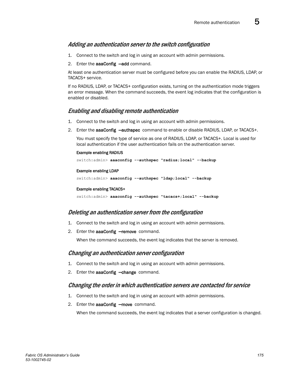 Enabling and disabling remote authentication, Changing an authentication server configuration | Dell POWEREDGE M1000E User Manual | Page 175 / 666