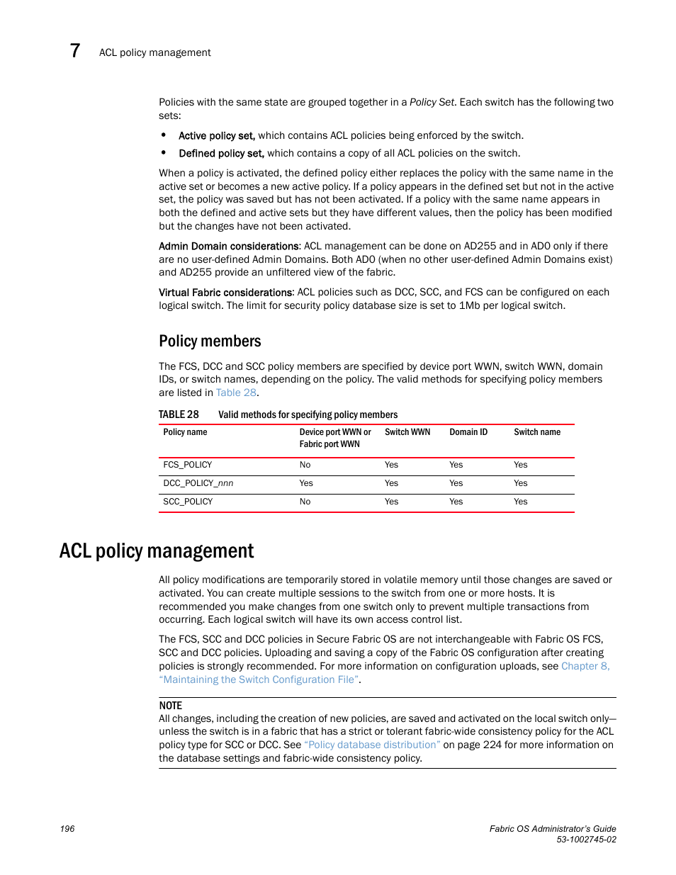 Policy members, Acl policy management, Table 28 | Dell POWEREDGE M1000E User Manual | Page 196 / 666