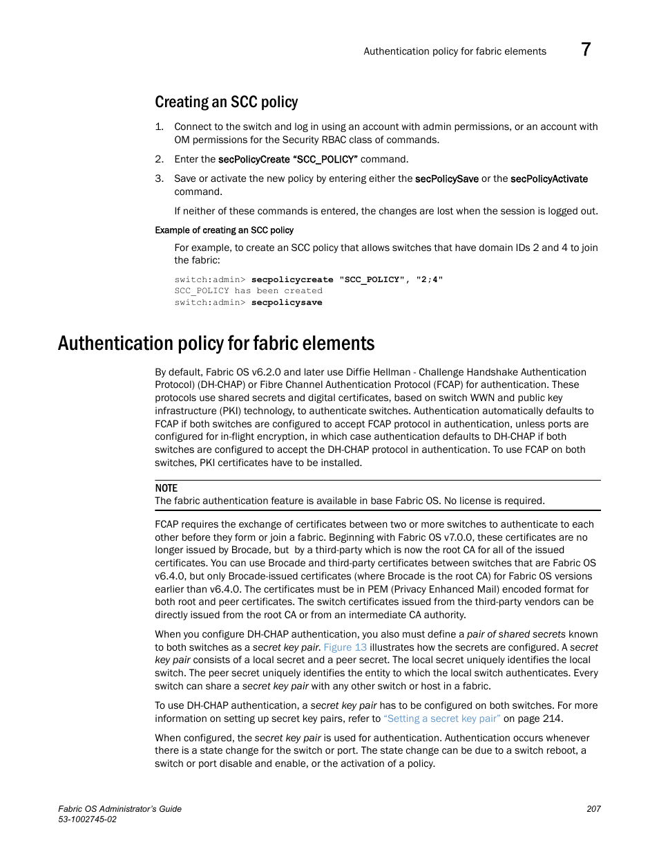 Creating an scc policy, Authentication policy for fabric elements | Dell POWEREDGE M1000E User Manual | Page 207 / 666