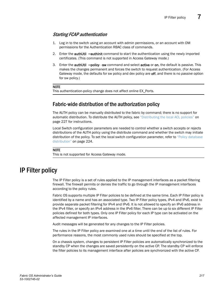 Starting fcap authentication, Ip filter policy | Dell POWEREDGE M1000E User Manual | Page 217 / 666