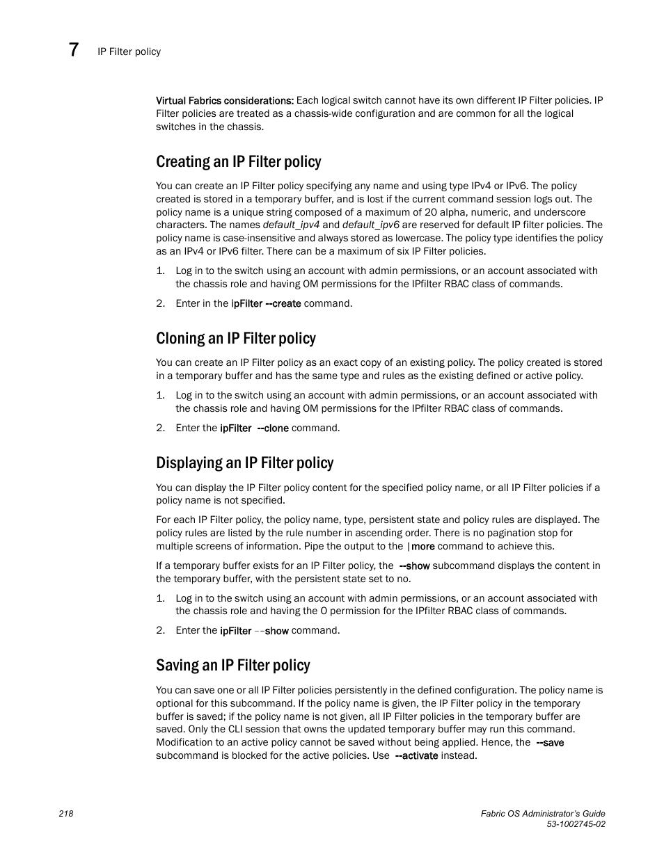 Creating an ip filter policy, Cloning an ip filter policy, Displaying an ip filter policy | Saving an ip filter policy | Dell POWEREDGE M1000E User Manual | Page 218 / 666