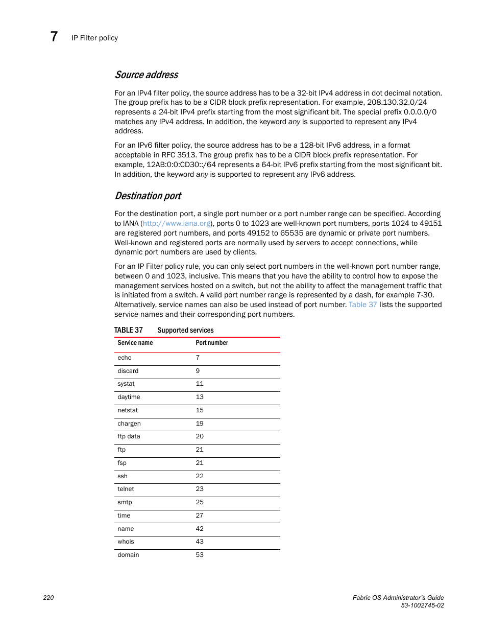 Source address, Destination port, Table 37 | Dell POWEREDGE M1000E User Manual | Page 220 / 666