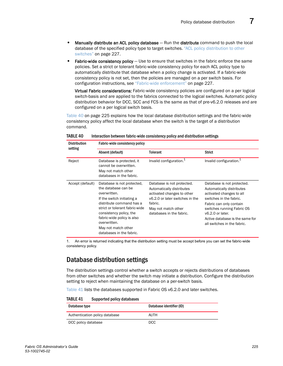 Database distribution settings, Table 40, Table 41 | Dell POWEREDGE M1000E User Manual | Page 225 / 666
