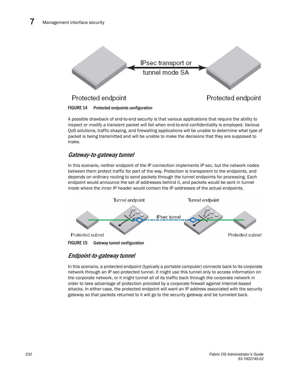 Gateway-to-gateway tunnel, Endpoint-to-gateway tunnel, Figure 14 | Protec, Figure 15, Gateway | Dell POWEREDGE M1000E User Manual | Page 232 / 666