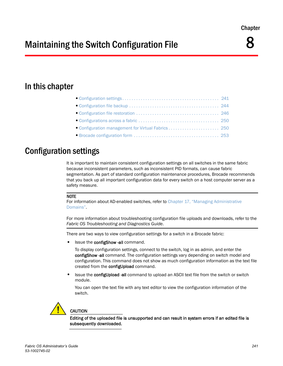 Maintaining the switch configuration file, Configuration settings, Chapter 8 | Dell POWEREDGE M1000E User Manual | Page 241 / 666