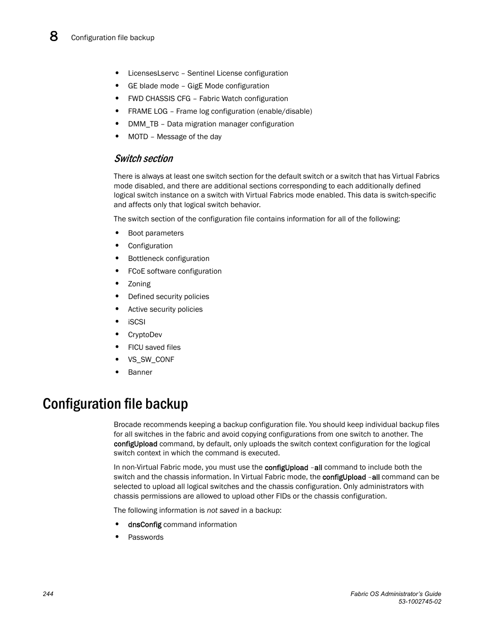 Switch section, Configuration file backup | Dell POWEREDGE M1000E User Manual | Page 244 / 666