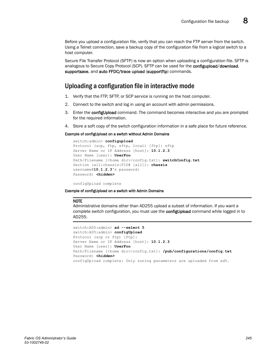 Uploading a configuration file in interactive mode | Dell POWEREDGE M1000E User Manual | Page 245 / 666