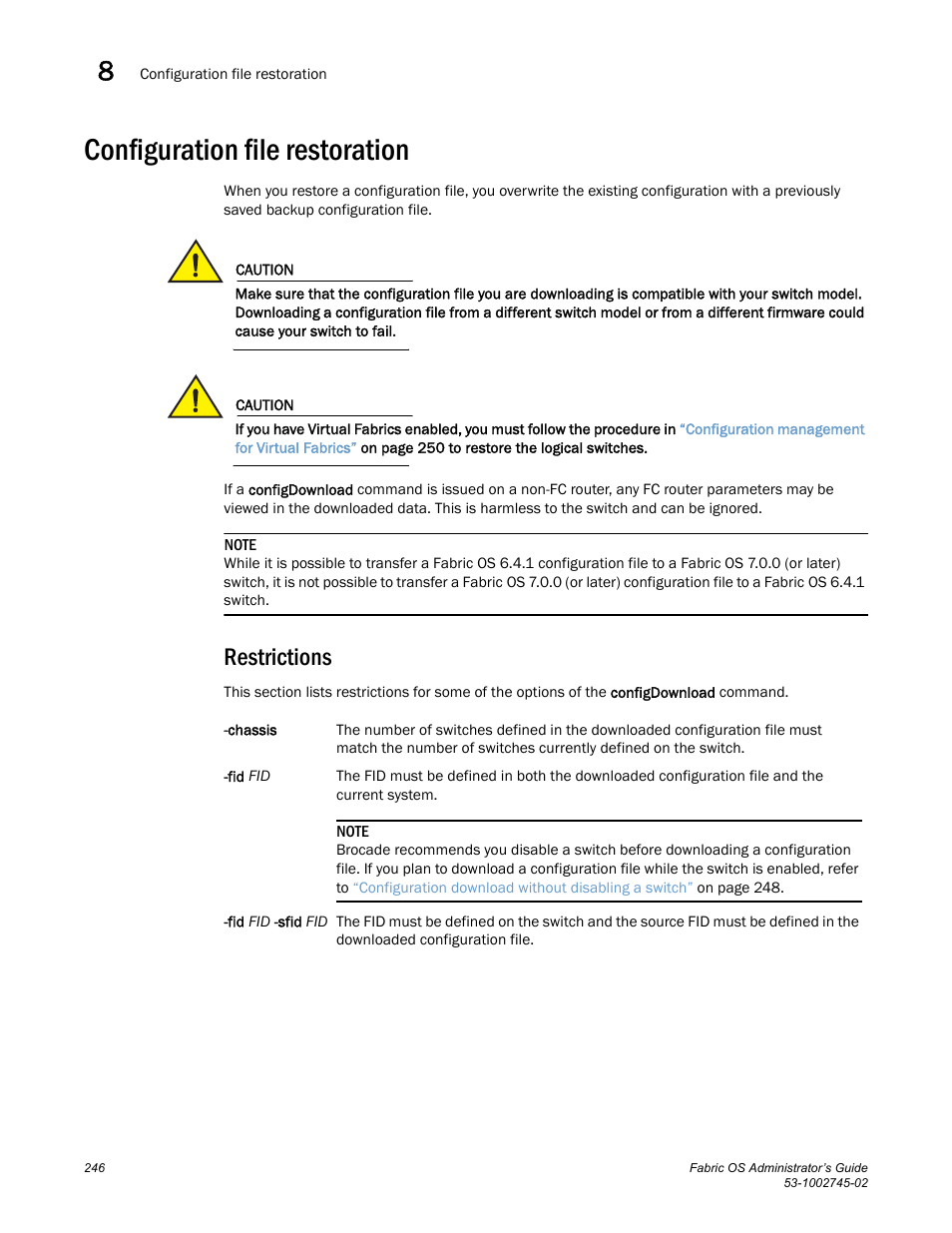 Configuration file restoration, Restrictions | Dell POWEREDGE M1000E User Manual | Page 246 / 666