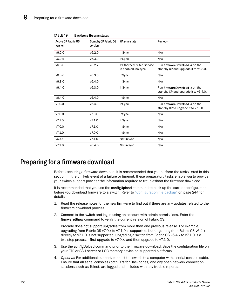 Preparing for a firmware download, Table 49 | Dell POWEREDGE M1000E User Manual | Page 258 / 666