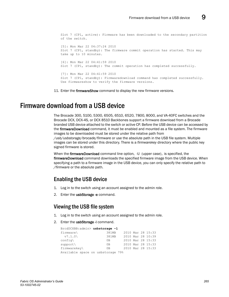 Firmware download from a usb device, Enabling the usb device, Viewing the usb file system | Dell POWEREDGE M1000E User Manual | Page 265 / 666