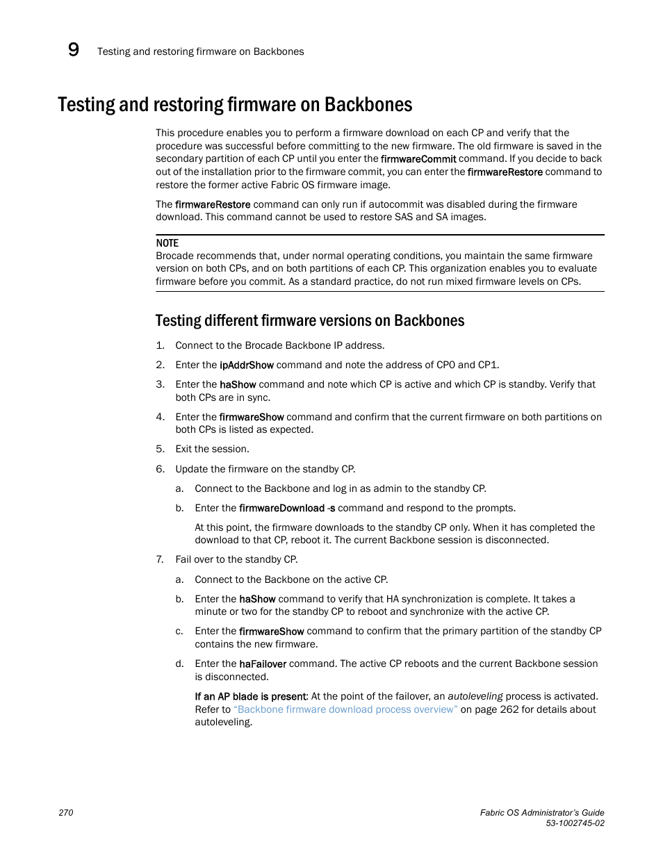 Testing and restoring firmware on backbones, Testing different firmware versions on backbones, Testing and restoring firmware on | Backbones | Dell POWEREDGE M1000E User Manual | Page 270 / 666