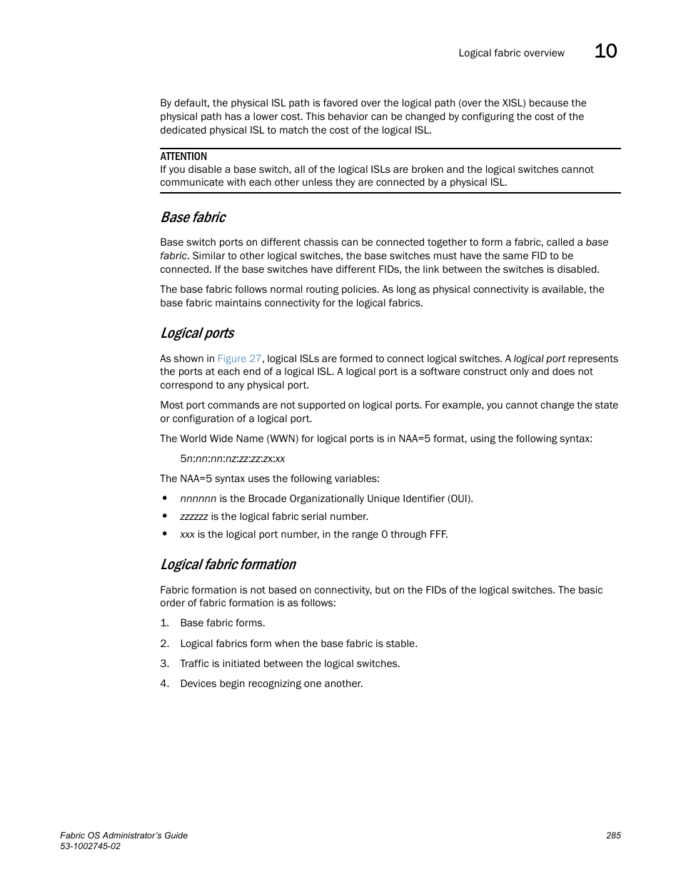 Base fabric, Logical ports, Logical fabric formation | Dell POWEREDGE M1000E User Manual | Page 285 / 666