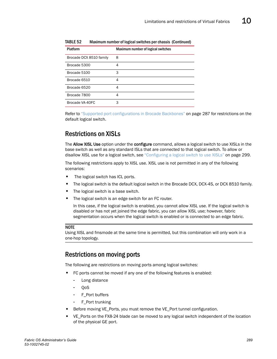 Restrictions on xisls, Restrictions on moving ports | Dell POWEREDGE M1000E User Manual | Page 289 / 666