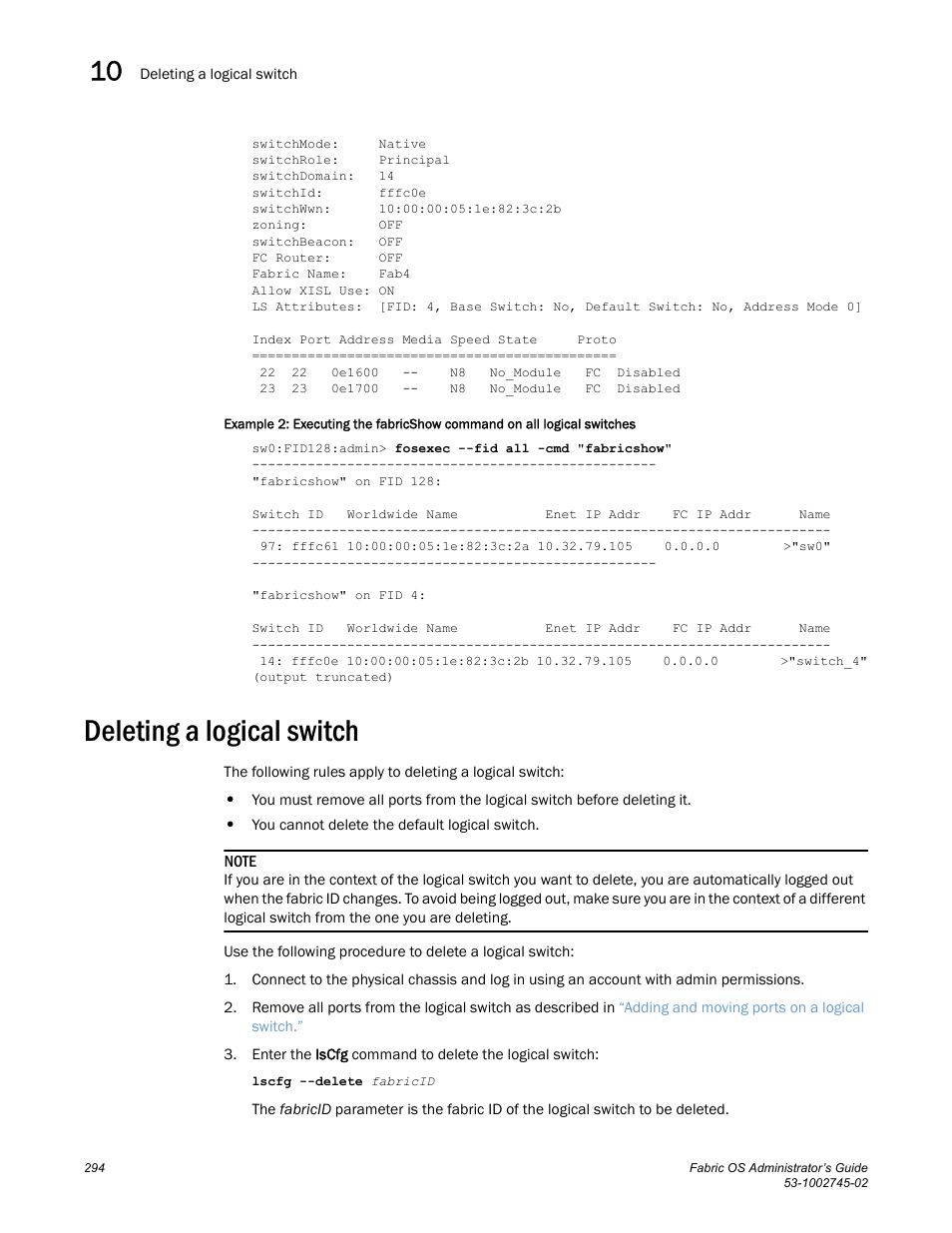 Deleting a logical switch | Dell POWEREDGE M1000E User Manual | Page 294 / 666