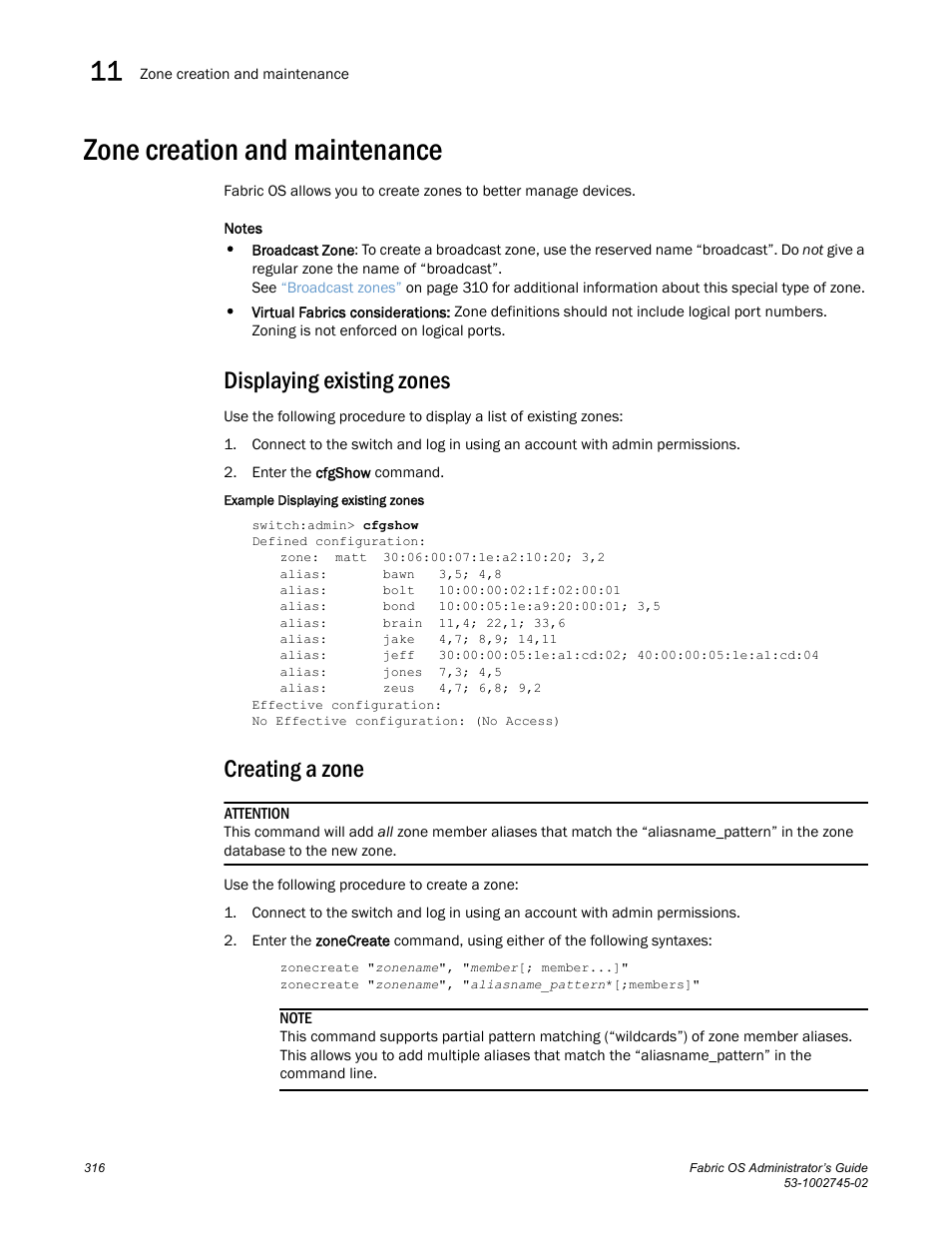 Zone creation and maintenance, Displaying existing zones, Creating a zone | Dell POWEREDGE M1000E User Manual | Page 316 / 666