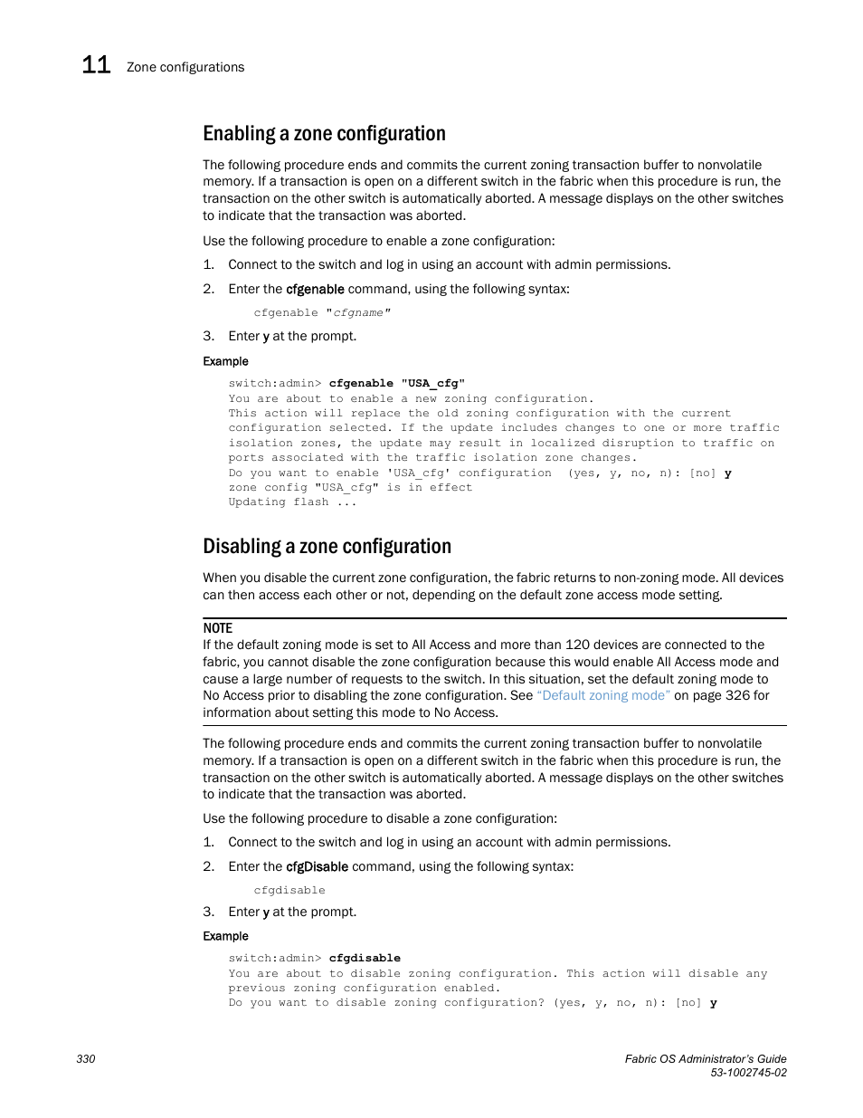 Enabling a zone configuration, Disabling a zone configuration, Enabling | A zone configuration | Dell POWEREDGE M1000E User Manual | Page 330 / 666