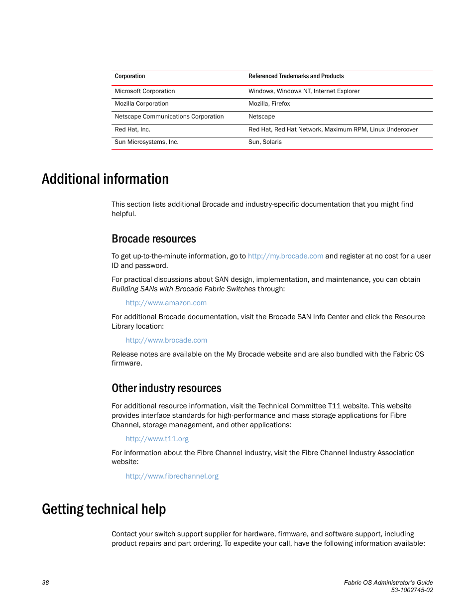 Additional information, Getting technical help, Brocade resources | Other industry resources | Dell POWEREDGE M1000E User Manual | Page 38 / 666