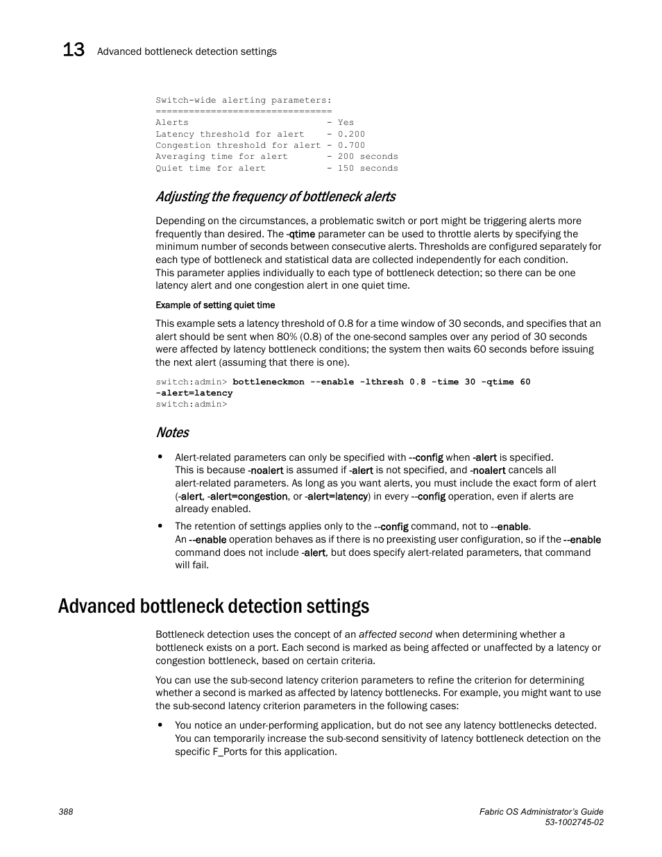 Adjusting the frequency of bottleneck alerts, Notes, Advanced bottleneck detection settings | Advanced, Bottleneck detection settings | Dell POWEREDGE M1000E User Manual | Page 388 / 666